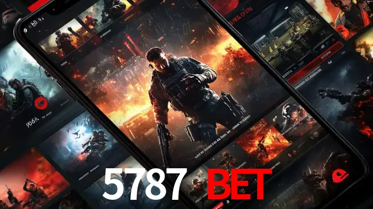 Tela de um celular exibindo uma galeria de jogos de tiro com temática militar, mostrando a variedade de e-sports disponíveis para apostas na plataforma de entretenimento 5787 BET.