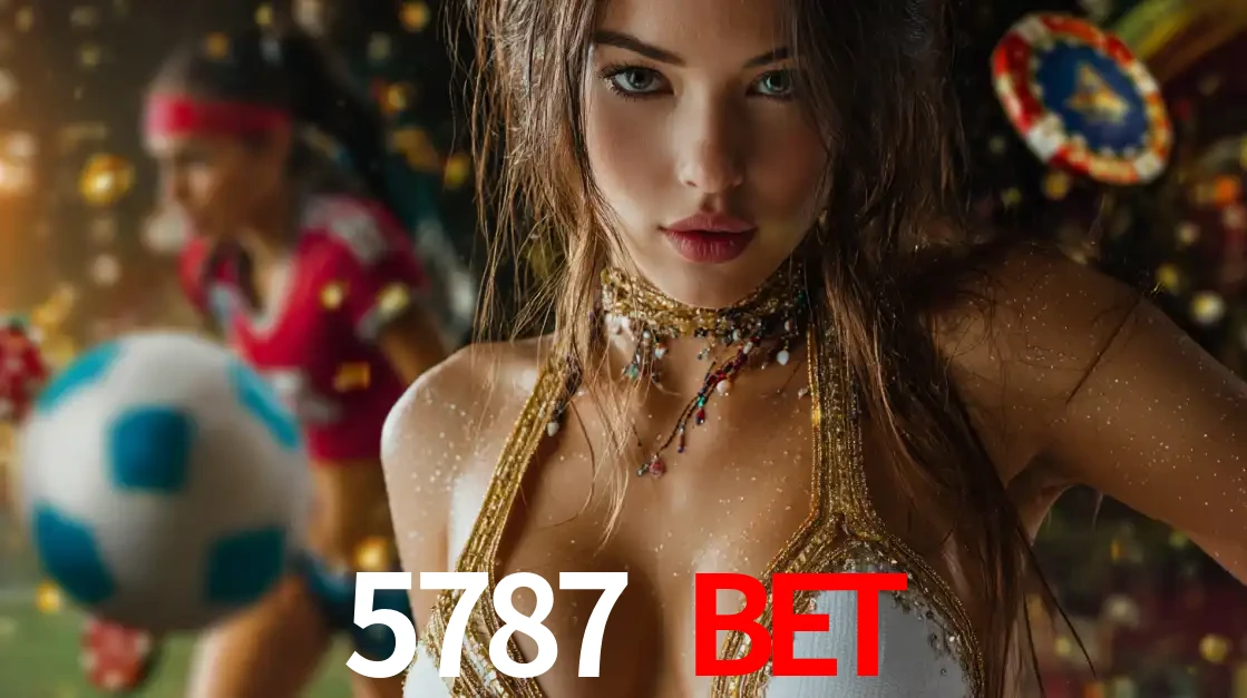 Mulher elegante representando a combinação de glamour e emoção das apostas esportivas, com uma jogadora de futebol ao fundo, destacando a ação no 5787 BET.