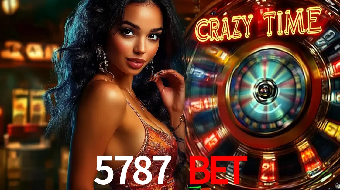 Mulher elegante ao lado da vibrante roda da fortuna do jogo de cassino ao vivo Crazy Time, um dos game shows mais populares e cheios de prêmios do 5787 BET.